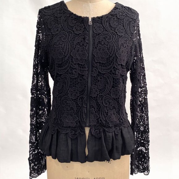 NWOT Anthropologie Black Lace Zippered Peplum Jacket Size M - Picture 2 of 12